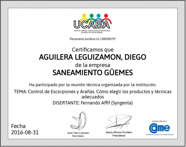 Certificado Arañas