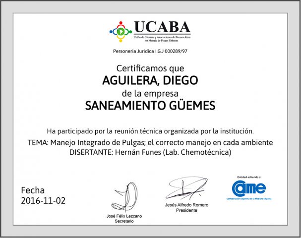 Certificado DA Pulgas