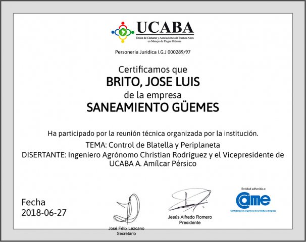 Certificado JLB Blatella