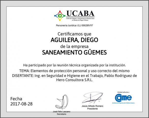 Certificado JLB Protec